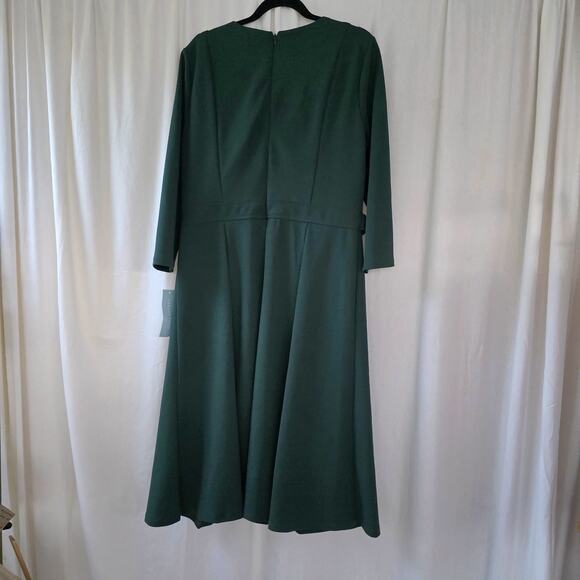 NWT London Times Women's 16 Fit & Flare Midi Dress Emerald Green Hunter Holiday - Picture 3 of 12